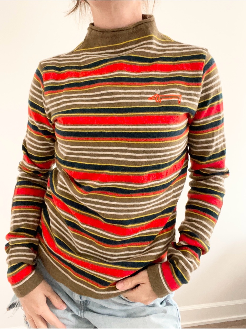 Louis Castel Colorful Wool Striped Roll Neck Knit Top